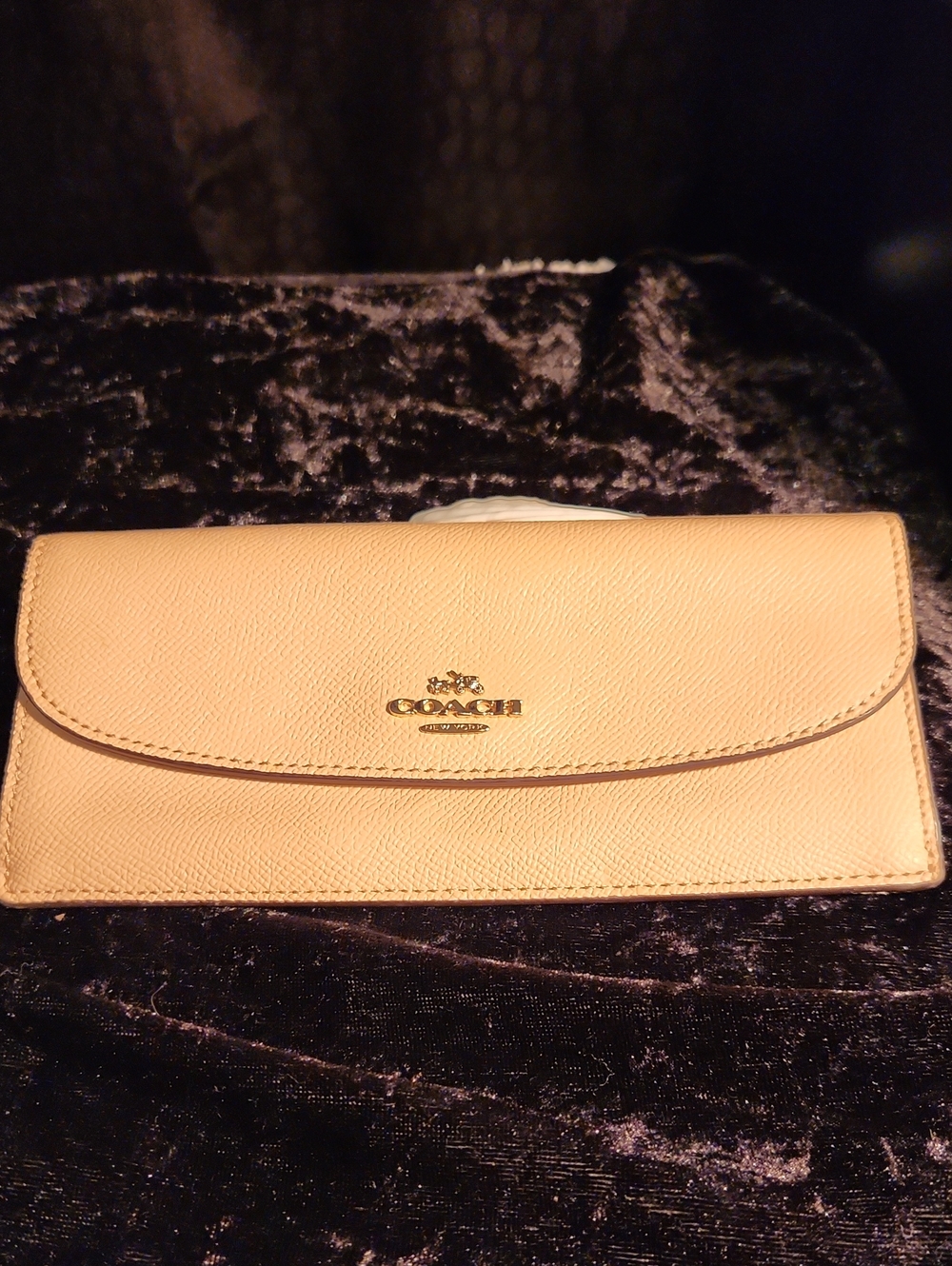 Coach Pebbled Leather Envelope Wallet Clutch in Light Tan